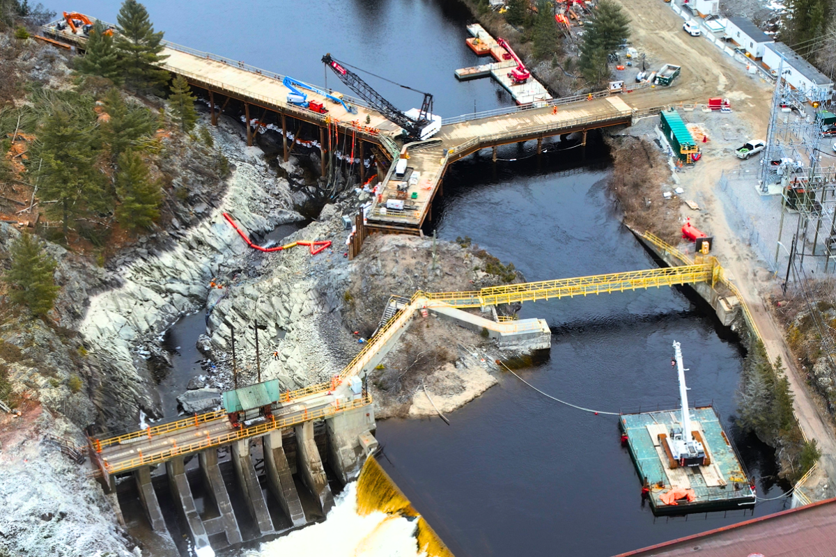 Jobsite on a dam, working on a bridge, and redirecting the water