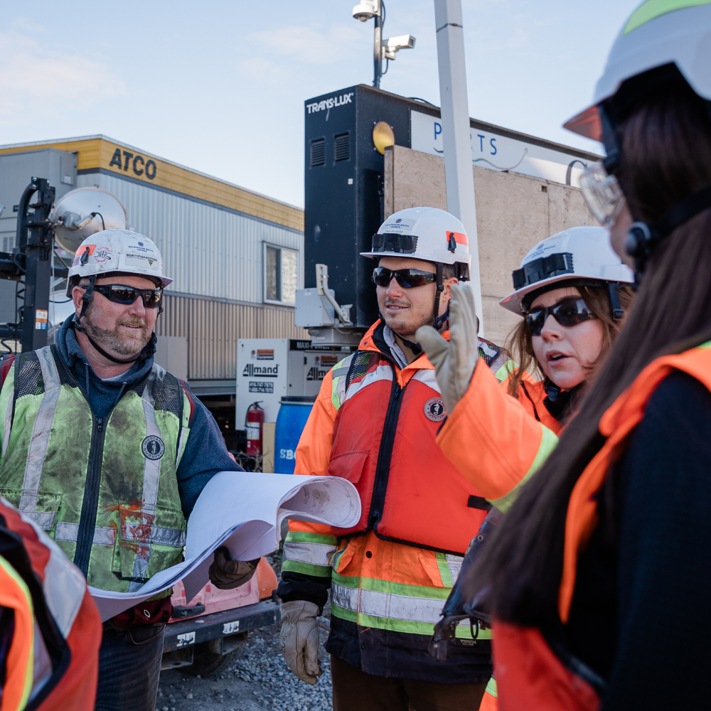 Soletanche Bachy Canada team on the jobsite discussing the project plan