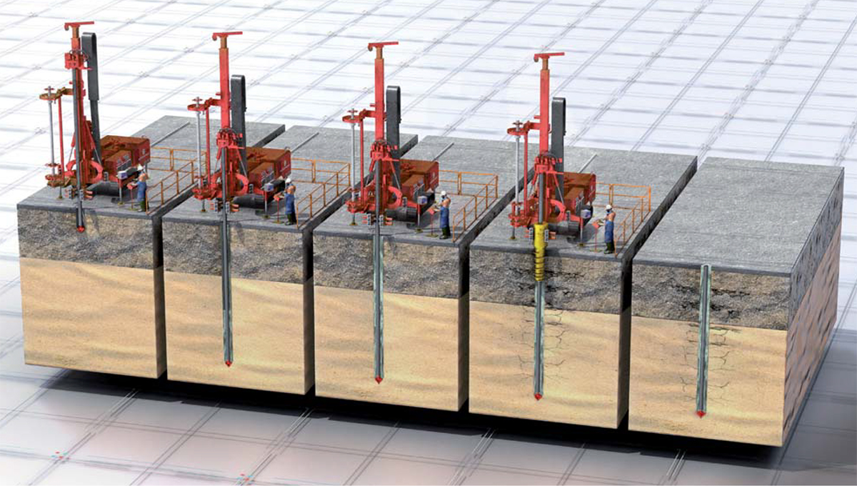 micropiles illustrations with 4 steps