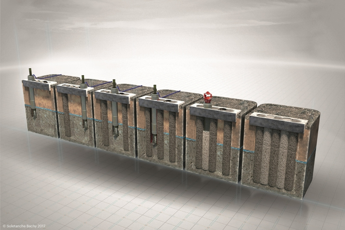 Illustration of the six phases of doing secant/caisson walls